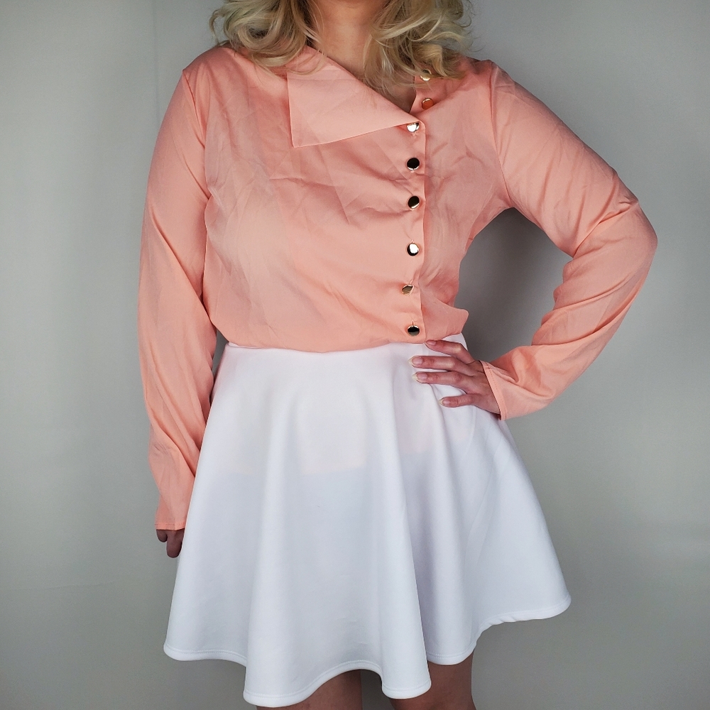 Bright Unique Orange Side Gold Button Blouse - image 4